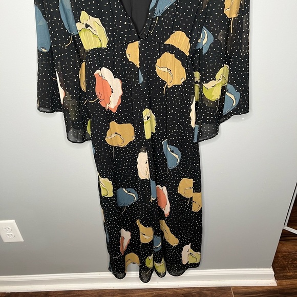 ZARA Georgette Floral Polka Dot Wide Leg Boho Jumpsuit - Picture 6 of 9